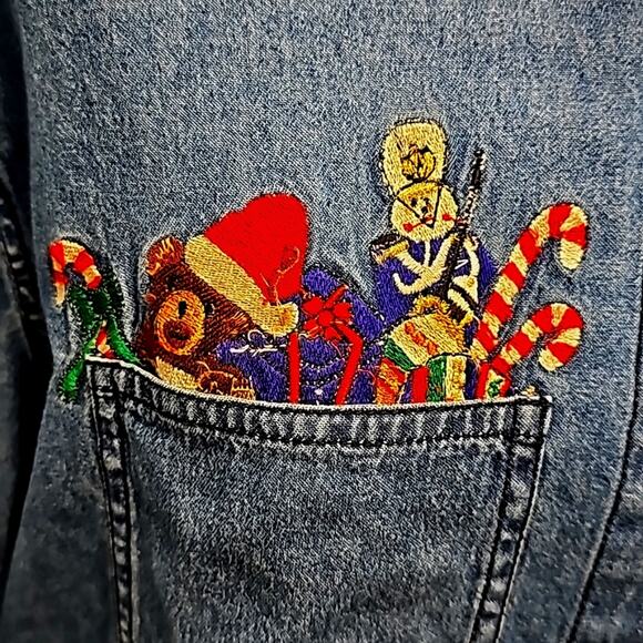 Solutions Original Denim Christmas Shirt Button Closure 2 Pocket Woman Size L - Picture 4 of 11